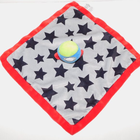 Baby Essentials Rocket Space Ship Black Gray Stars Red Trim Security Blanket - Picture 3 of 7